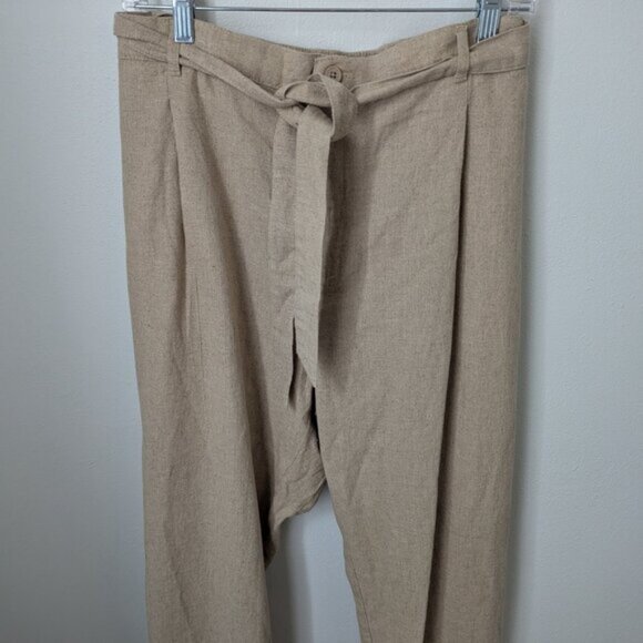 Vermont Country Store Women's Linen/Cotton Belted Tan Trousers, 2X - Picture 3 of 5
